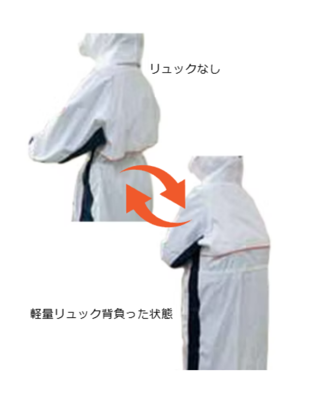 軽量リュックを背負ったまま着用可能